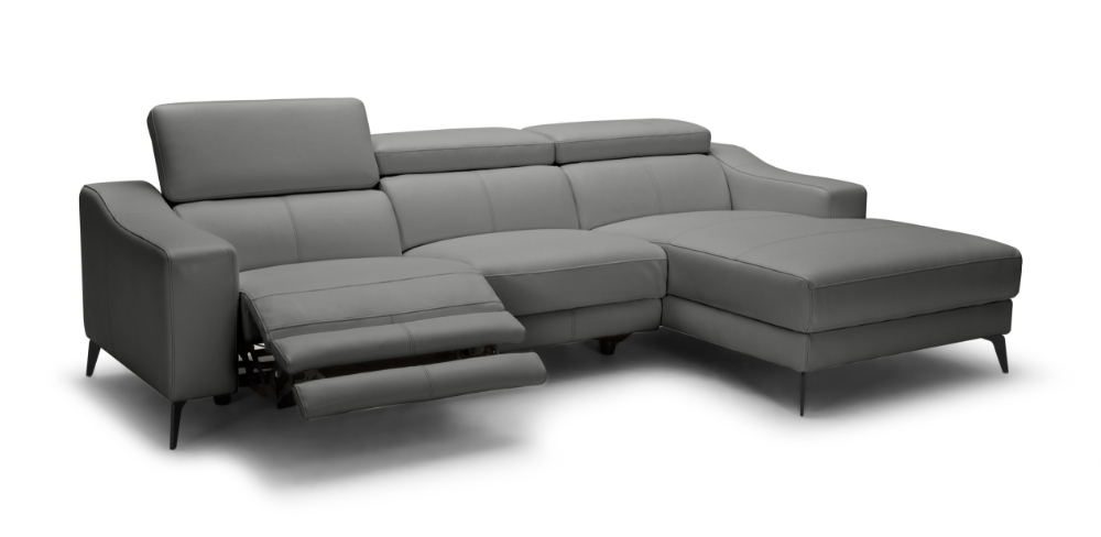 Picture of Modrest Rampart - Modern L-Shape RAF Grey Leather Sectional Sofa with 1 Recliner