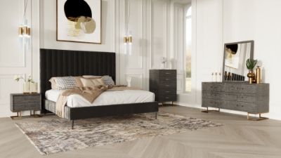 Picture of Modrest Hemlock Howard- Modern Dark Grey Velvet and Shagreen Grey Bedroom Set