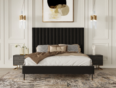 Picture of Modrest Hemlock Howard- Modern Dark Grey Velvet and Shagreen Grey Bedroom Set