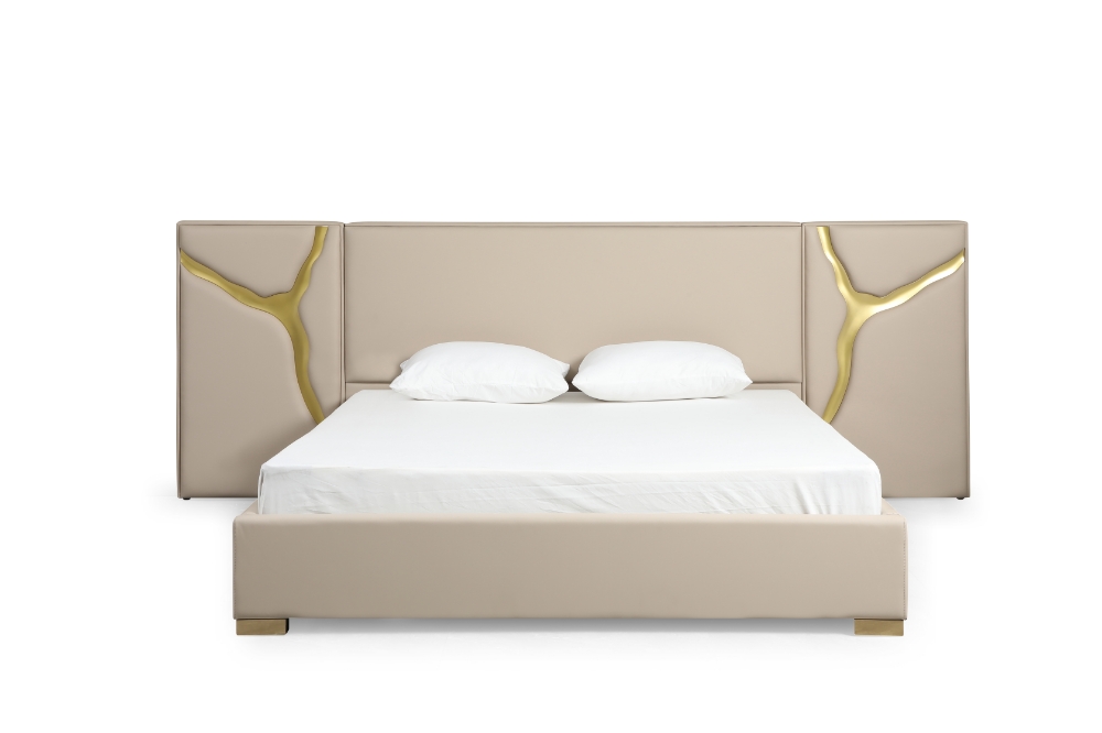 Picture of Modrest Aspen - Glam Beige Bonded Leather & Gold Q Bed