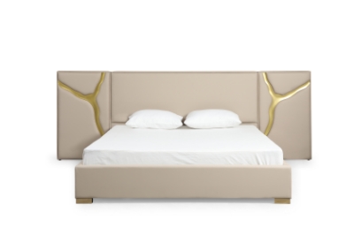 Picture of Modrest Aspen - Glam Beige Bonded Leather & Gold Q Bed