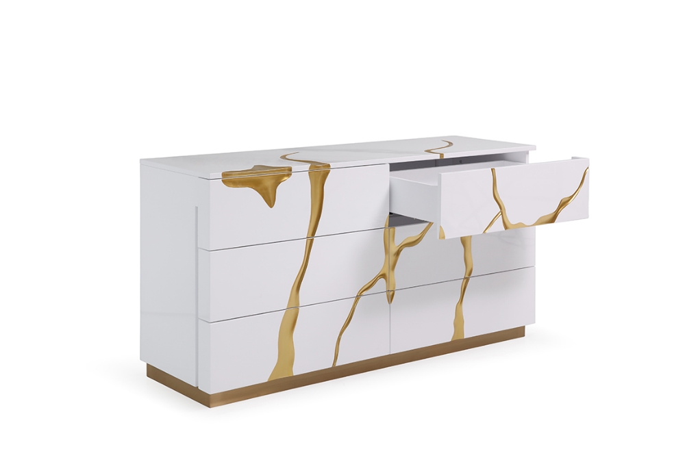 Picture of Modrest Aspen Modern Wide White and Gold Dresser