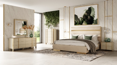 Picture of Modrest Cartier -  Modern Beige Velvet and Brushed Brass Bed