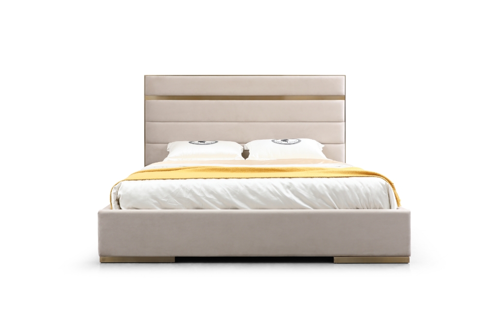 Picture of Modrest Cartier -  Modern Beige Velvet and Brushed Brass Q Bed