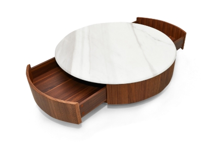 Picture of Nova Domus Hilton- Modern Walnut and White Marble Round Coffee Table