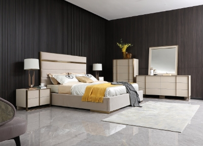 Picture of Nova Domus Cartier - Modern Beige Shagreen and Brushed Brass Nightstand