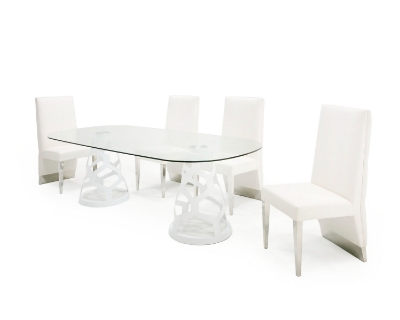 Picture of Modrest Lilly - Modern White and 15mm Glass Rectangular Dining Table