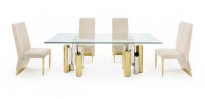 Picture of Modrest Chariot - Modern Glass and Silver Mix Gold Rectangular Dining Table