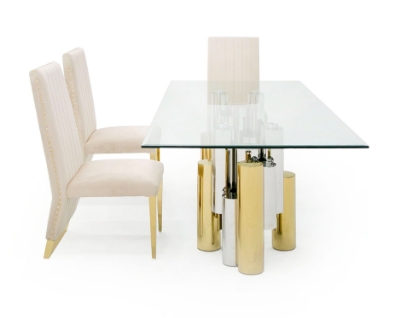 Picture of Modrest Chariot - Modern Glass and Silver Mix Gold Rectangular Dining Table