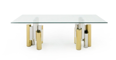 Picture of Modrest Chariot - Modern Glass and Silver Mix Gold Rectangular Dining Table