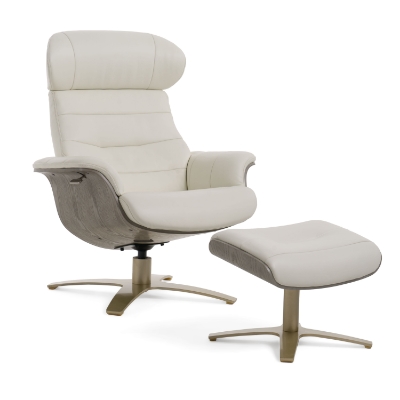 Picture of Divani Casa Abrons - Mid-Century Modern Light Grey Leather Lounge Chair & Ottoman