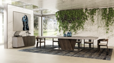 Picture of Nova Domus Cairo - Italian Modern Faux Marble & Pecan Elm Extendable Dining Table