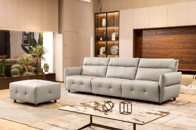 Picture of Divani Casa Joliet - Modern Light Grey Leather 4-Seater Sofa w/ Two Recliners