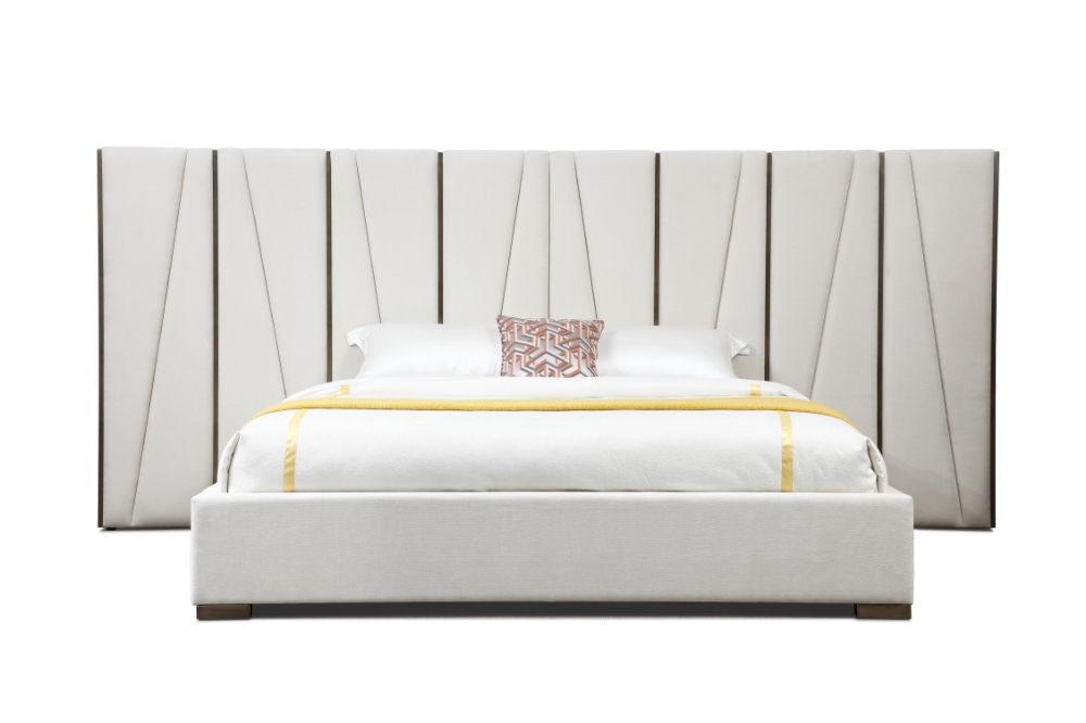 Picture of Modrest Nixa - Modern Beige Velvet + Brushed Bronze Bed-eastern