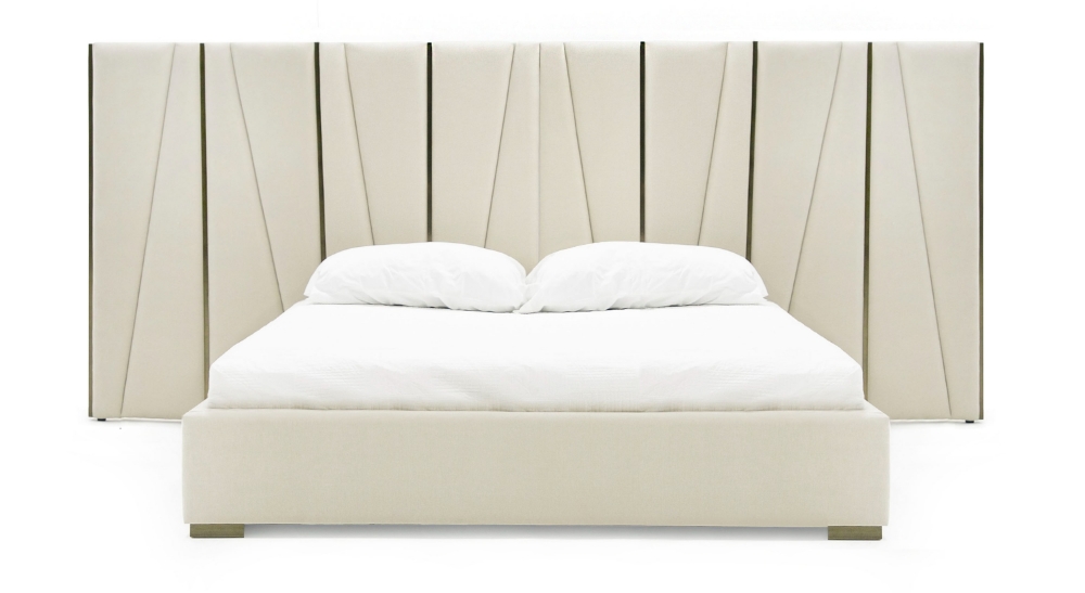 Picture of Modrest Nixa - Modern Beige Velvet + Brushed Bronze Bed