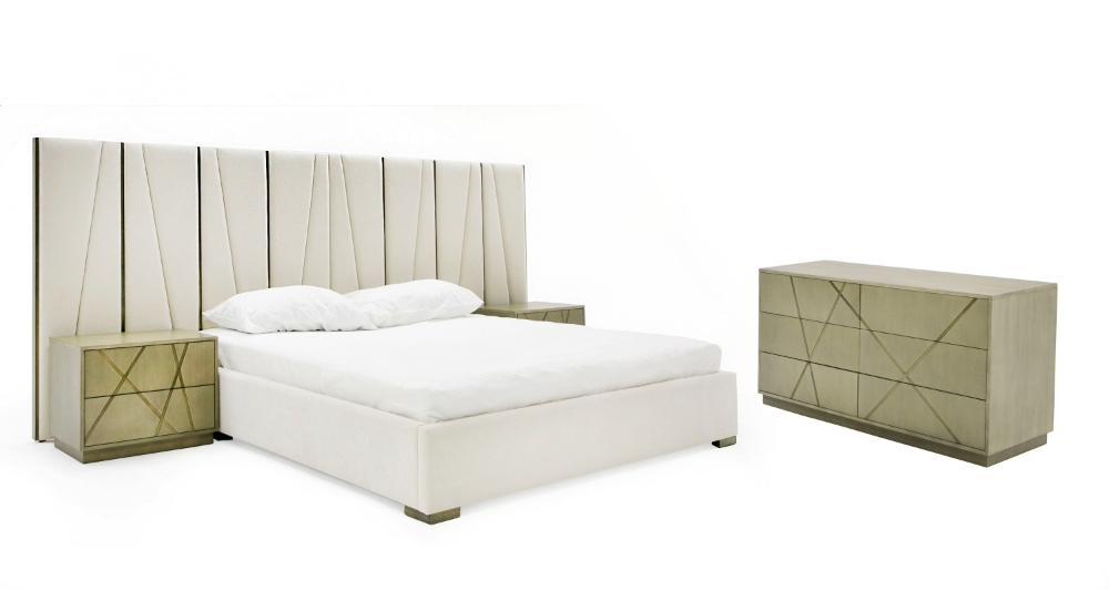 Picture of Modrest Nixa - Modern Beige Velvet + Brushed Bronze Bed