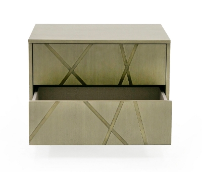 Picture of Modrest Nixa - Modern Wide Birch + Brushed Bronze Nightstand