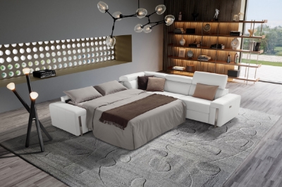 Picture of Lamod Italia Bogart - Italian Modern White Leather Sectional Sofa Bed with Recliner