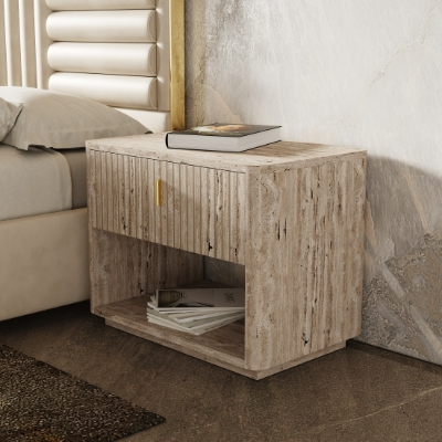 Picture of Nova Domus Roma - Modern Faux Travertine + Gold Nightstand