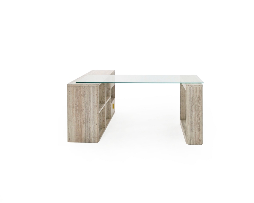 Picture of Nova Domus Roma - Modern Glass + Faux Travertine Reversible Desk