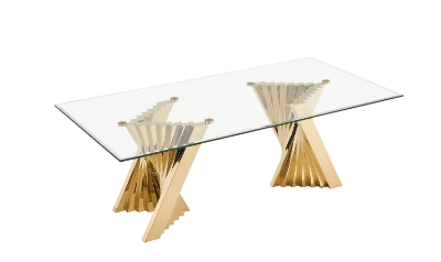 Picture of Modrest Buquet - Glam Glass + Champagne Gold Rectangular Dining Table