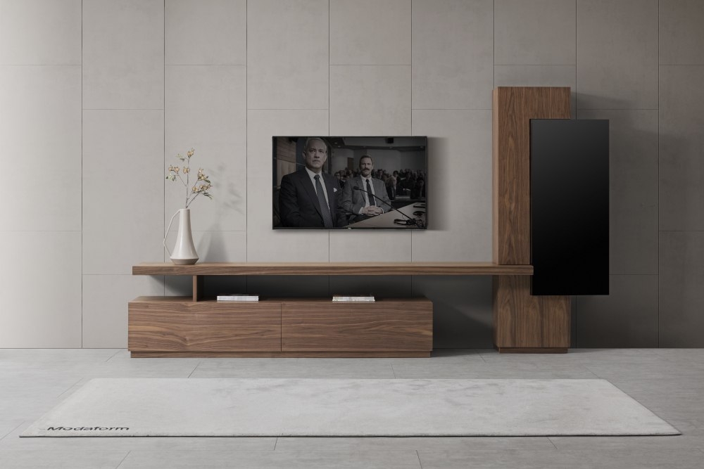 Picture of Modrest Bashia -  Contemporary Walnut + Black Entertainment Center