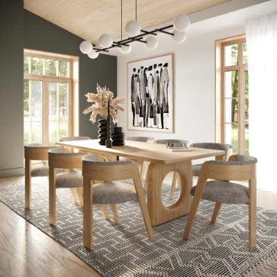 Picture of Modrest Washington - Modern Grey Fabric + Natural Oak Dining Chair (Set of 2)