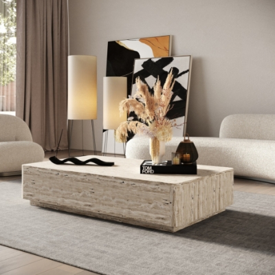 Picture of Nova Domus Roma - Modern Faux Travertine Rectangular Coffee Table