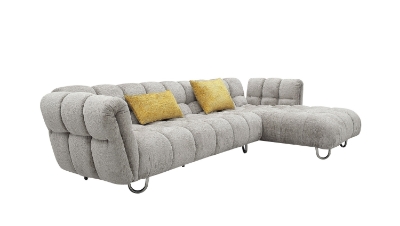 Picture of Divani Casa Jacinda - Modern Grey Fabric Right Facing Sectional Sofa with 2 Yellow Pillows