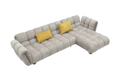 Picture of Divani Casa Jacinda - Modern Grey Fabric Right Facing Sectional Sofa with 2 Yellow Pillows