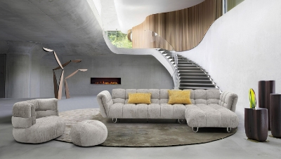 Picture of Divani Casa Jacinda - Modern Grey Fabric Right Facing Sectional Sofa with 2 Yellow Pillows