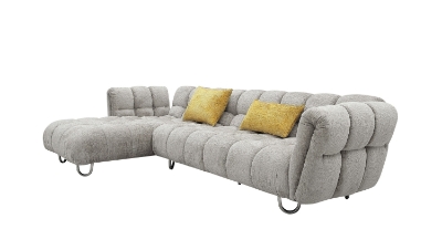 Picture of Divani Casa Jacinda - Modern Grey Fabric Left Facing Sectional Sofa with 2 Yellow Pillows