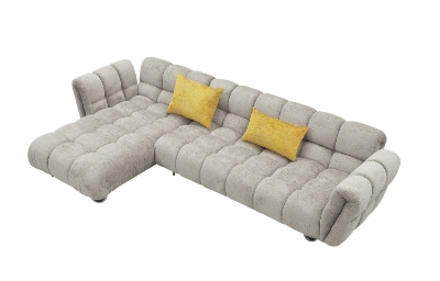 Picture of Divani Casa Jacinda - Modern Grey Fabric Left Facing Sectional Sofa with 2 Yellow Pillows