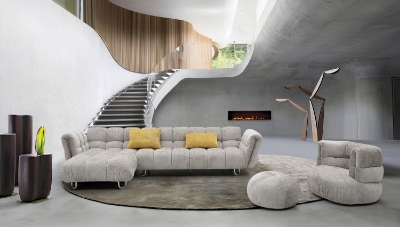 Picture of Divani Casa Jacinda - Modern Grey Fabric Left Facing Sectional Sofa with 2 Yellow Pillows