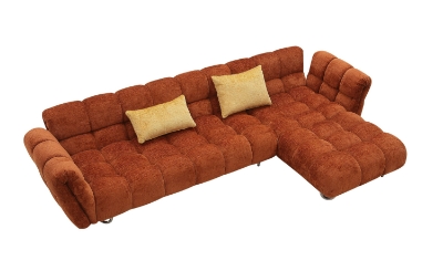 Picture of Divani Casa Jacinda - Modern Burnt Orange Fabric Right Facing Sectional Sofa + 2 Yellow Pillows