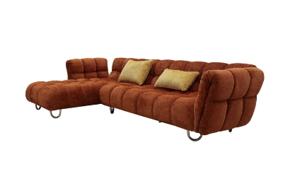 Picture of Divani Casa Jacinda - Modern Burnt Orange Fabric Left Facing Sectional Sofa + 2 Yellow Pillows