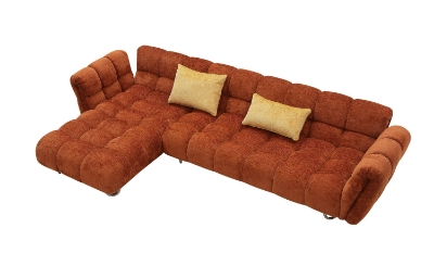 Picture of Divani Casa Jacinda - Modern Burnt Orange Fabric Left Facing Sectional Sofa + 2 Yellow Pillows