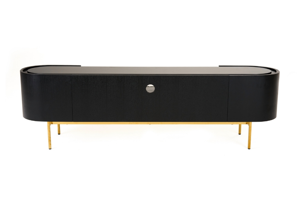 Picture of Modrest Bowie - Mid-Century Modern Black Oak + Brass TV Stand