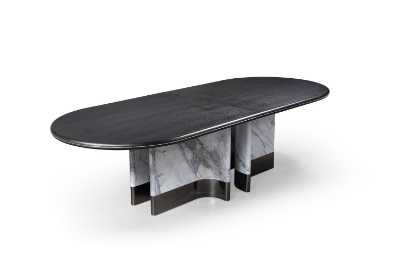 Picture of Modrest Renfew - Modern Black Oak + Faux Marble Oval Dining Table