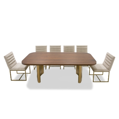 Picture of Modrest Marjorie - Modern Walnut + Brushed Gold Rectangular Dining Table