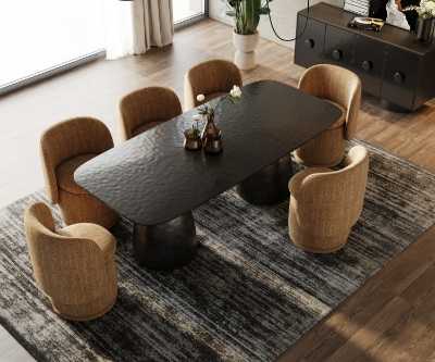 Picture of Modrest Calexico - Contemporary Black Wave Glass Rectangular Dining Table