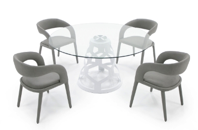 Picture of Modrest Lilly - Modern 12mm Round Glass + White Dining Table