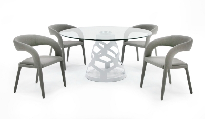 Picture of Modrest Lilly - Modern 12mm Round Glass + White Dining Table