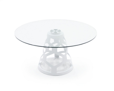 Picture of Modrest Lilly - Modern 12mm Round Glass + White Dining Table