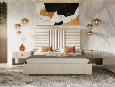 Picture of Queen - Nova Domus Daystar + Roma - Modern Beige Velvet + Travertine + Gold Bedroom Set