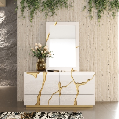 Picture of Modrest Aspen - Modern Beige + White + Gold Bedroom Set