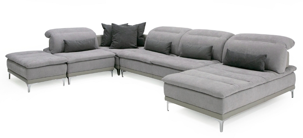 Picture of David Ferrari Horizon - Modern Grey Fabric + Grey Leather U Shaped Sectional Sofa