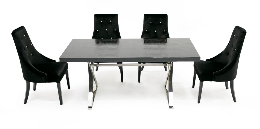 Picture of A&X Xavier - Modern Black Crocodile + Stainless Steel Dining Table