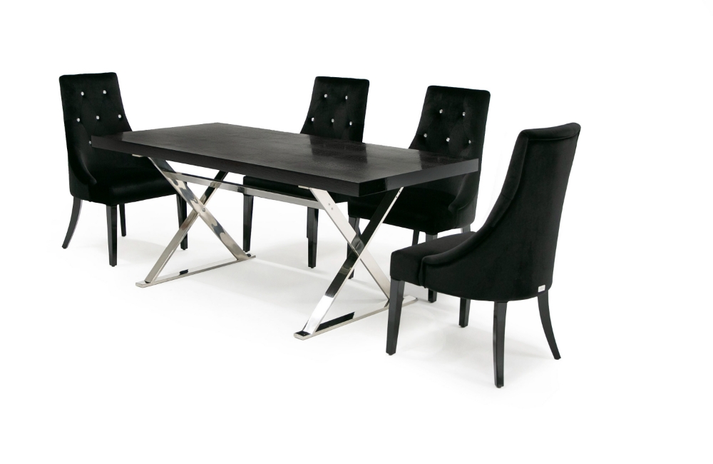 Picture of A&X Xavier - Modern Black Crocodile + Stainless Steel Dining Table