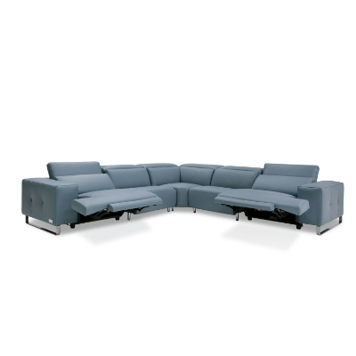 Picture of Lamod Italia Sorrento - Italian Steel Blue Leather Sectional Sofa with 2 Recliners